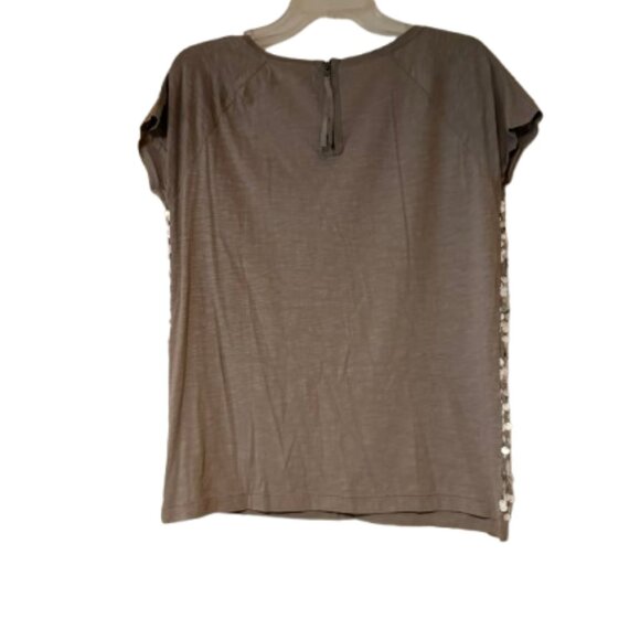 Loft Short Sleeve Taupe Blouse with Silver Disks on Front - Medium - Picture 3 of 5